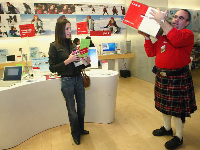 Back in the day, Apple sold tons of third-party devices with prominent signage in the store. The walls were covered with busy-looking promotions, and the shelves were packed with products.