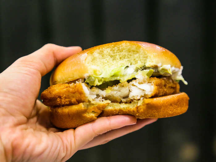 The crunch of the pickle, crispy fish, and tartar sauce all worked together for the most flavorful — albeit salty — bite of the day.