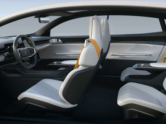 Interior panels and seat backs are built from flax-based composites, which offer an 80% reduction in plastic waste, Polestar says. Carpets are made from recycled fishing nets.