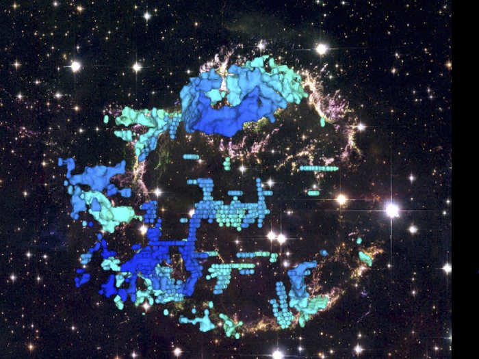 9. A digital reconstruction of the Cassiopeia A supernova from the Hubble Space Telescope.