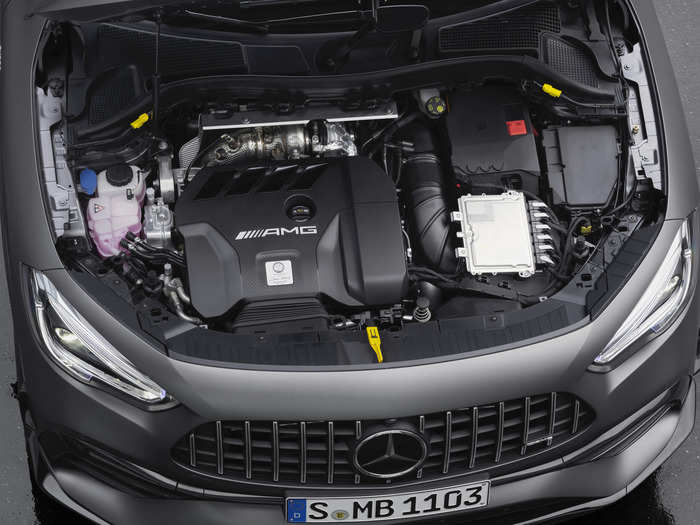 The 2.0-liter four-pot serves up a hefty 382 horsepower and 354 pound-feet of torque, Mercedes says.