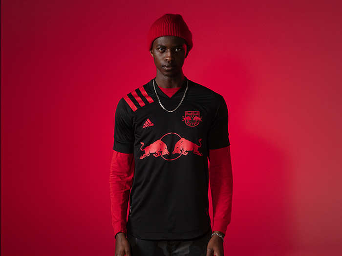 1. New York Red Bulls — The Red Bulls pay homage to the "MetroStars" era (before the club was bought by Red Bull) with its 2020 strip, showcasing scarlet red accents on a black jersey. The club has called the look "Dark Mode."