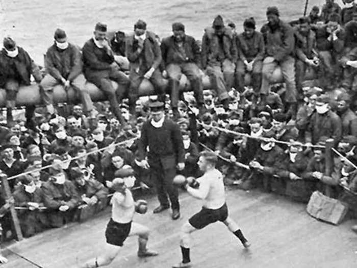 American soldiers even wore masks as they watched a boxing match aboard the USS Siboney. WWI increased the spread of the virus as soldiers traveled from country to country, bringing the flu with them.