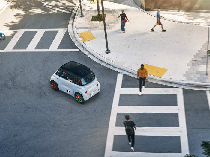 Parking should be a breeze, since the tiny city car comes in at roughly 95 inches long — around 11 inches shorter than the ultra-compact Smart ForTwo.