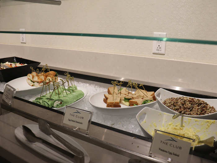 The cold food selection was more organized and, in turn, more appealing than in the other lounge.