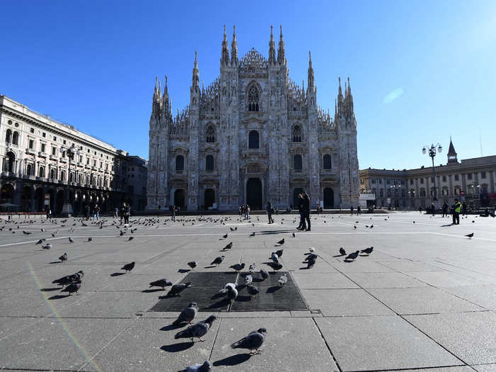 AFTER: The famous square is now looking eerily empty as the number of cases in Italy continues to climb.
