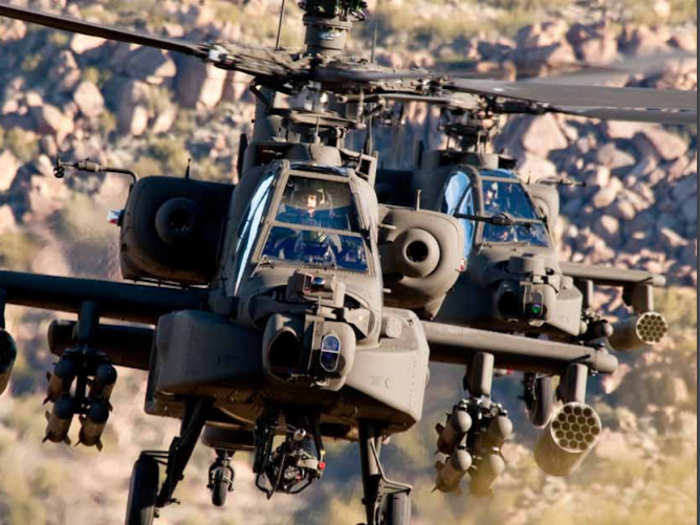 ​The Apache’s two AIM-92 Stinger short-ranged air-to-air missiles help the chopper protect itself from other aircraft.​