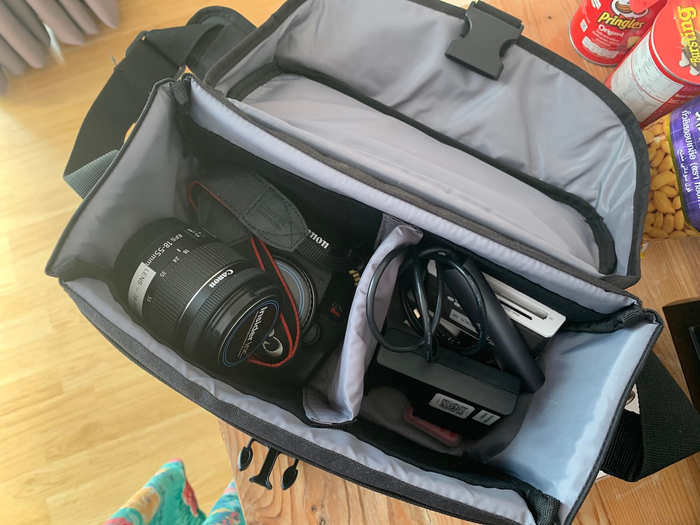 I managed to store all of my tech stuff in my camera bag, which helped cut down on clutter. Traveling for work, some items were necessary that I would not typically bring on a vacation.