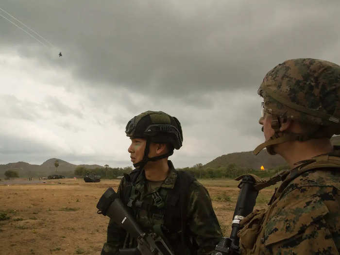 For its first-ever appearance in Thailand, the US Marine Corps F-35B Lightning II fighter aircraft provided close air support to the raid force, ensuring total dominance by air, land and sea.