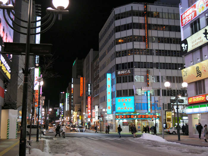 Not many crowds were seen in the Susukino district in Sapporo, usually a popular neighborhood for nightlife.