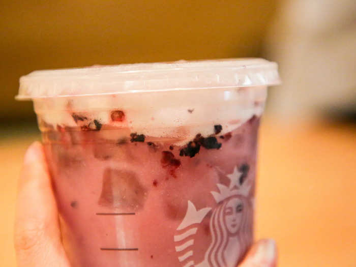 To order it, get Passion Tango iced tea with soy milk, vanilla syrup, and blackberries (add-ons cost $0.50).