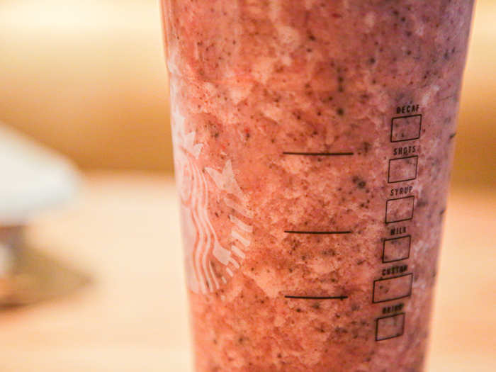 To get it, add vanilla bean powder, java chips, and a whole banana to a Strawberries & Crème Frappuccino, and top your drink with whipped cream, mocha drizzle, and caramel drizzle (add-ons cost $3.45).