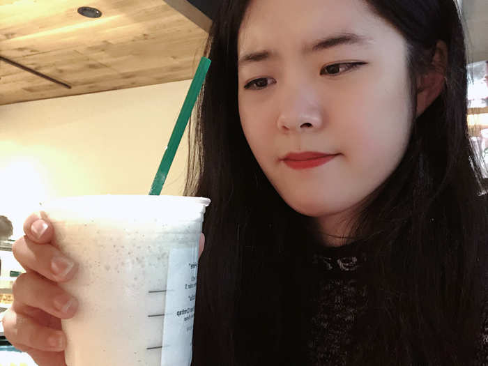 The taste of my special Frappuccino perplexed me even more. The flavor of the raspberry syrup was overwhelmingly strong and artificial. I blended the whipped cream topping and the drink. It got slightly better.