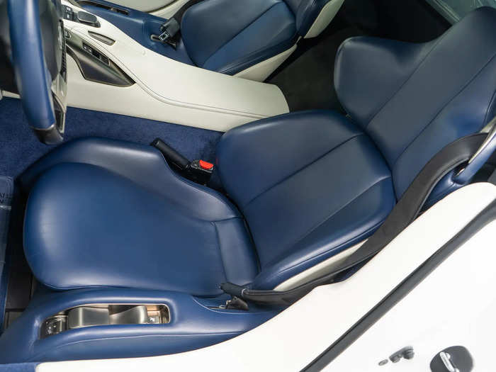 The blue leather front seats are heated.