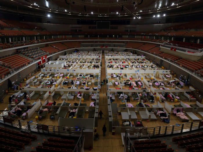 Wuhan also turned sports centers, exhibition halls, and other local venues into makeshift hospitals, creating over 10,000 beds for more patients.