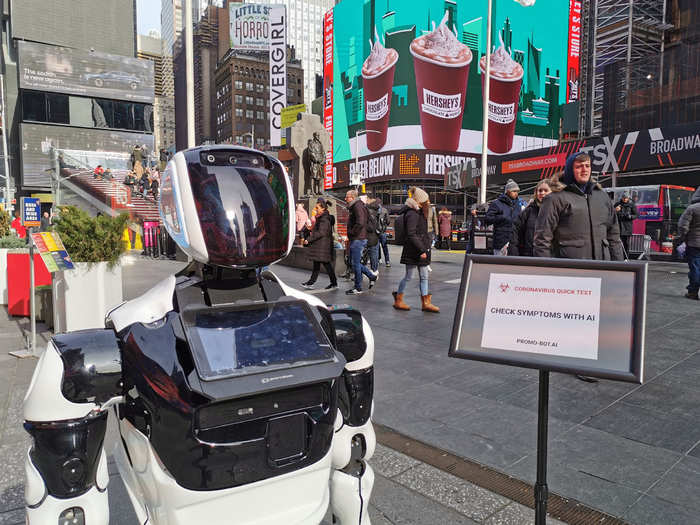 In Times Square, the Promobot had a device with a touch screen on its chest.