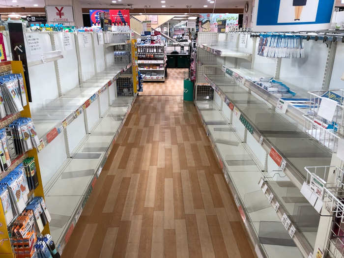 A Japanese supermarket in Kamakura, Kanagawa prefecture, which is south of Tokyo, sold out of toilet paper on Sunday, Business Insider found on a visit.