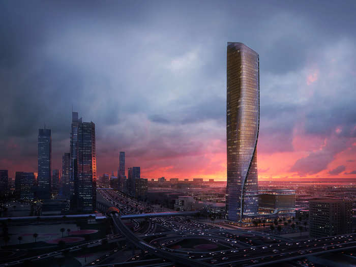 Wasl Tower will house a Mandarin Oriental luxury hotel, offices, private residences, and rooftop pools.