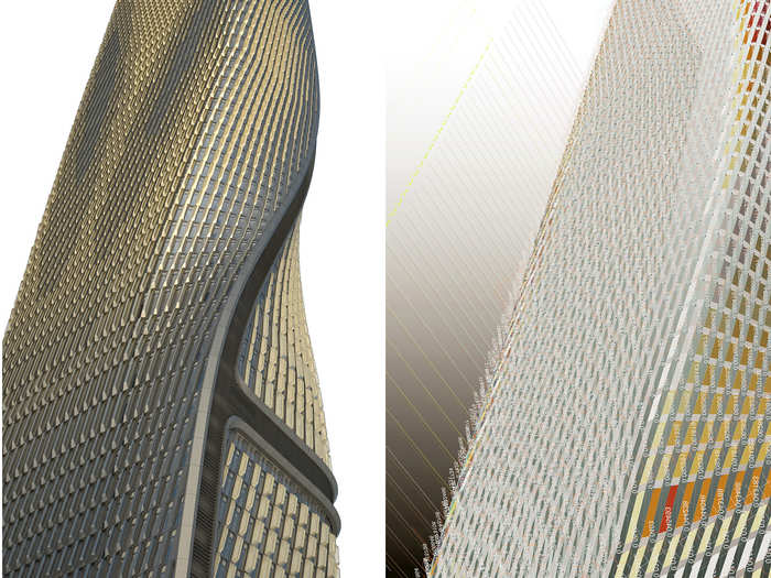 The ceramic fins on the side of the tower will be illuminated by rhythmic lighting to give the impression that the building "breathes" with the cadence of the city, according to UNStudio.