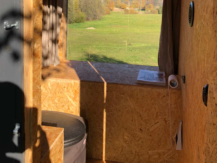 Inside, any typical composting toilet works.