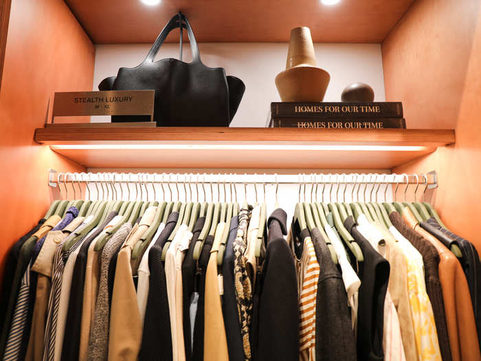 Clothing is curated by category, like this section devoted to "Stealth Luxury," a term used to describe understated items that discreetly exude opulence.