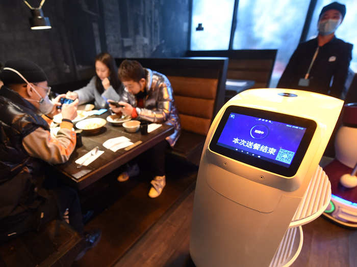 This robot delivered food to diners in Hangzhou.