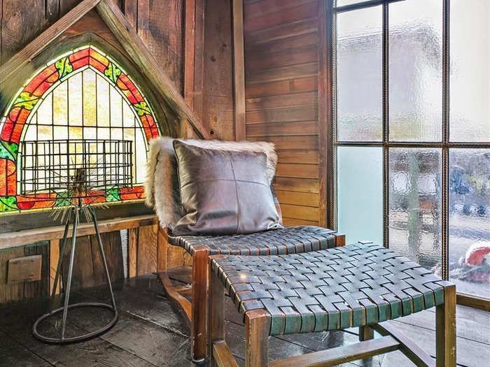 Stained glass windows add character to the space.