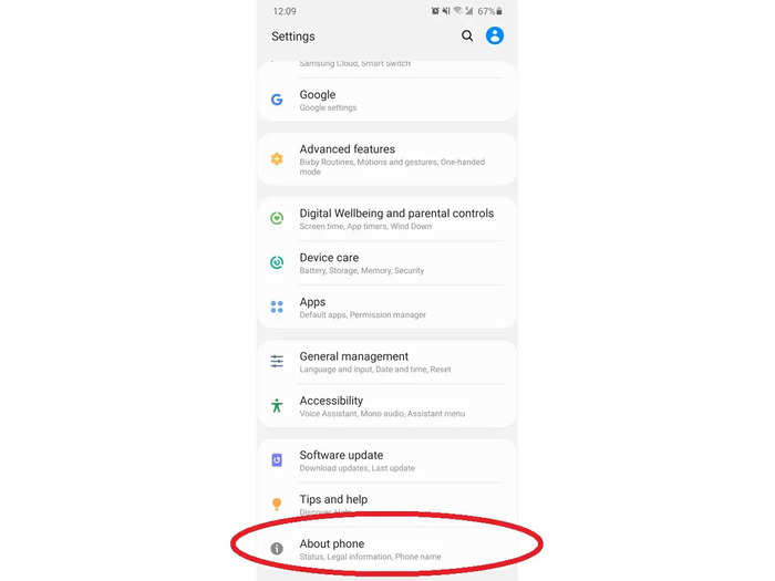 Scroll all the way down and tap "About phone."