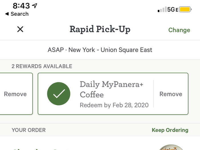 I added the coffee to my order, then applied the reward. This part was intuitive and easy to use for me.