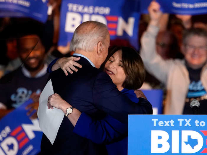 Minnesota Sen. Amy Klobuchar endorsed Biden when on March 2.