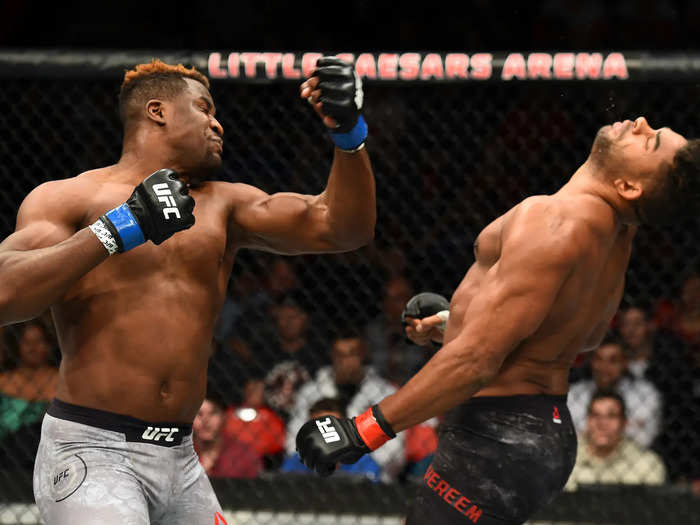 13: Francis Ngannou — 14 wins (10 KOs and 4 submissions) against 3 losses (3 decisions).