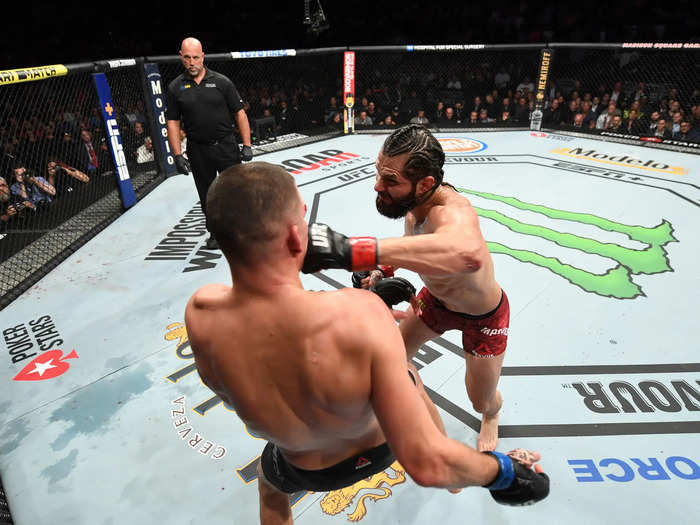 14: Jorge Masvidal — 35 wins (16 KOs, 2 submissions, and 17 decisions) against 13 losses (1 KO, 2 submissions, and 10 decisions).