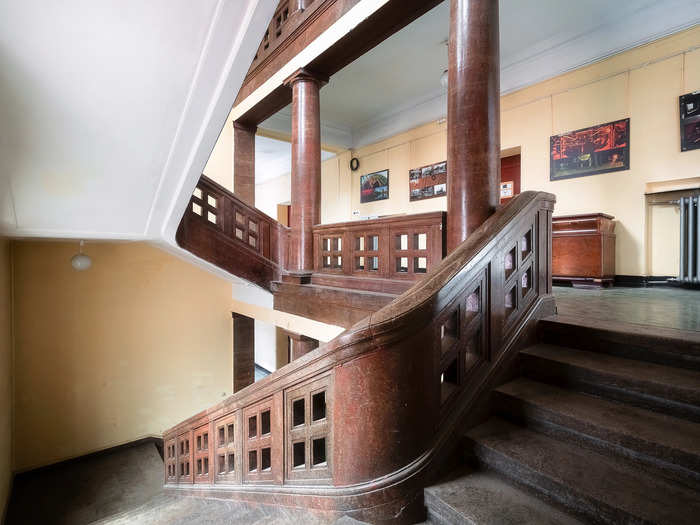 Some of the rooms in the power station are in pristine condition, like this wooden staircase.