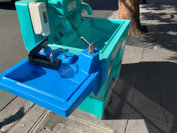 When Business Insider stopped by, a man was using the station to first wash a piece of clothing and then to wash his hands.