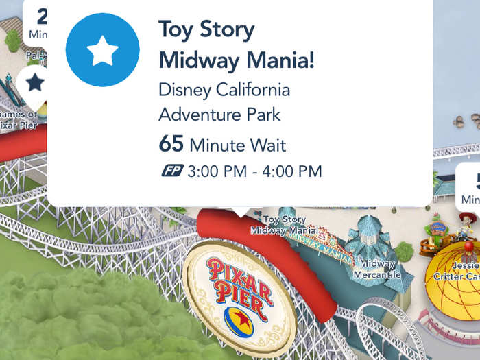 The longest wait at the time we checked was for the Toy Story ride, with a 65-minute wait.