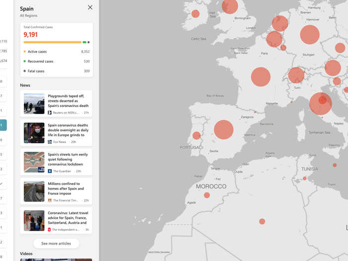 Clicking on a particular country gives a break down of cases.