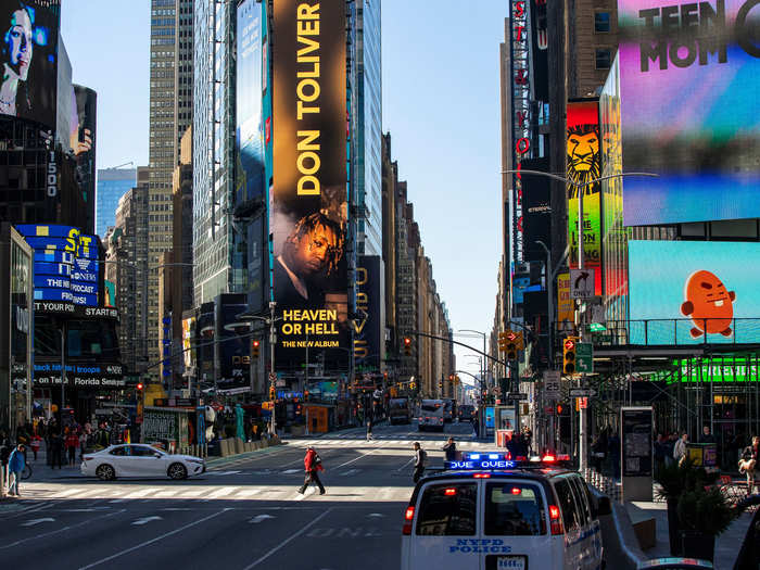 On March 14, as COVID-19 spreads in New York, Times Square was much less crowded than usual.