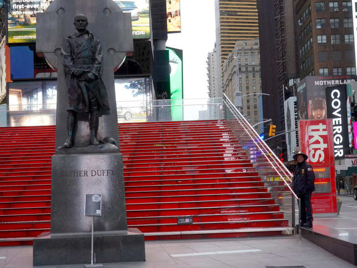 AFTER: On March 12, Mayor Bill de Blasio banned gatherings of more than 500 people, and declared a state of emergency. By March 15, Time Square appeared deserted.