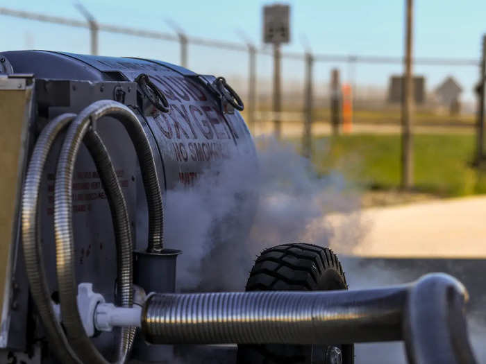 "LOX is a cooled pressurized gas, and it is minus 297 degrees Fahrenheit," said Senior Airman Parker Turk, 9th LRS fuels facility operator. "It