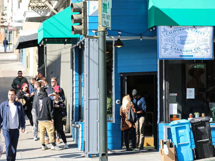 Cannabis dispensaries are also closed for the order. A line had formed outside this one at about 4 p.m. on Monday with patrons wanting to get in before it was too late.