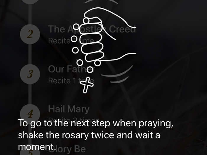 By prompting you to hold and move the device, the app mimics the experience of a traditional rosary.