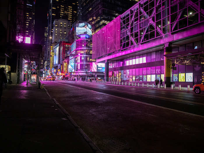 An empty Times Square is seen on the street following the outbreak of coronavirus disease (COVID-19), in New York City, U.S., March 18, 2020.