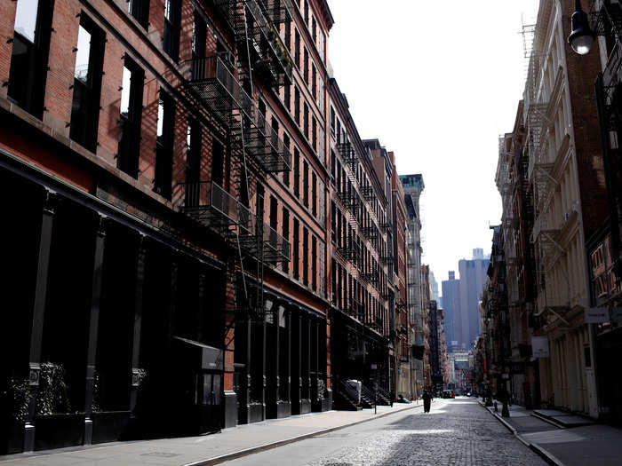 A nearly deserted Mercer Street is seen in the Soho neighborhood of Manhattan during the coronavirus outbreak in New York City, New York, U.S., March 18, 2020.