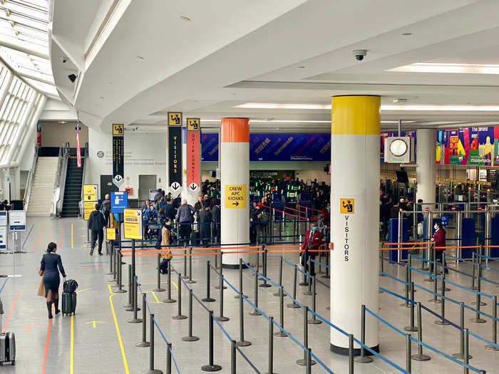 ... We realized that the few people who were waiting to get through passport control — mostly from an Aeroflot flight from Moscow that had landed earlier — were in an incredibly slow-moving line.