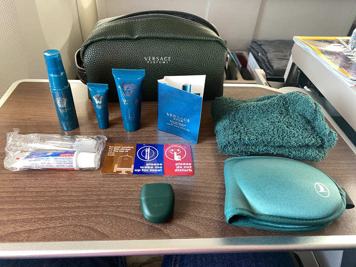 The amenity kit was stocked with the normal goodies — plus a small vial of cologne — and was higher quality than you normally see. The eye mask, for instance, was excellent.