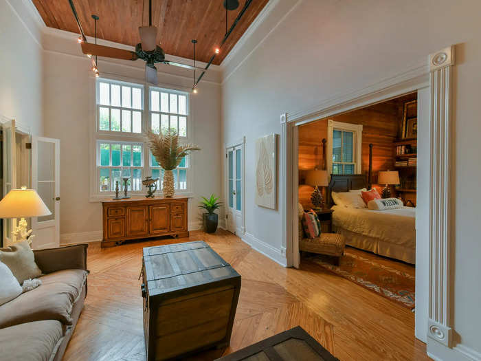 Tile and wood flooring lines the home.