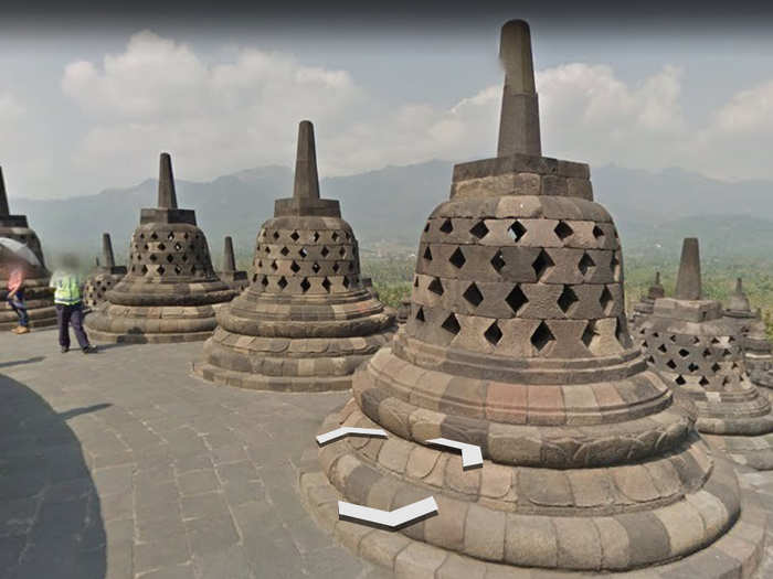 7. Borobudur Temple in Java, Indonesia, is an eighth-century Buddhist temple that was restored in the 1970s.