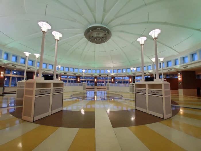 The rest stop usually has tables and chairs in this atrium, but they were gone to encourage social distancing. The Trump administration is telling Americans to avoid gatherings of 10 or more people.