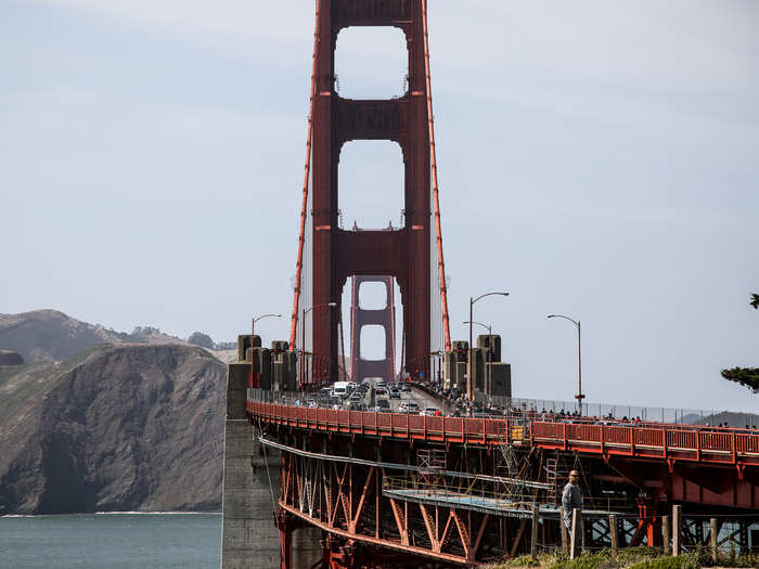 To the north of the city is its signature Golden Gate Bridge — 112,000 vehicles usually cross the span each day.