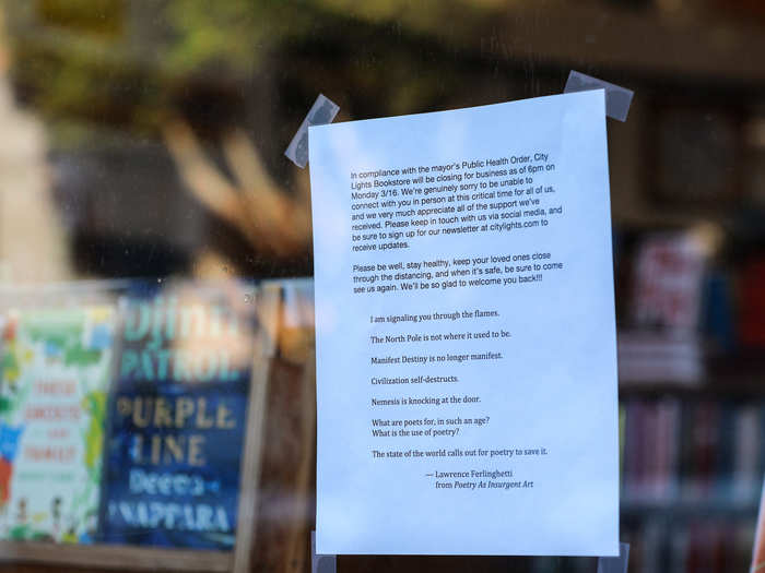 As the streets of San Francisco thin out over coronavirus concerns, its biggest tourist attractions, like City Lights Bookstore, are currently much lonelier than usual.